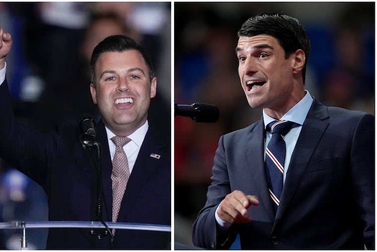 U.S. Reps. Ryan Mackenzie (left) and Rob Bresnahan (right) are on the House Democrats' list of districts they're hoping to flip in 2026.