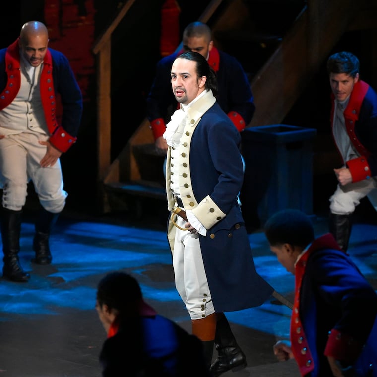 In this June 12, 2016, file photo, Lin-Manuel Miranda and the cast of "Hamilton" perform at the Tony Awards in New York.