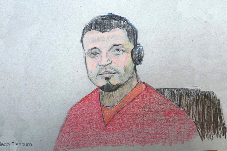 This courtroom sketch depicts Kilmar Abrego Garcia sitting in court during his detention hearing on Wednesday in Nashville.