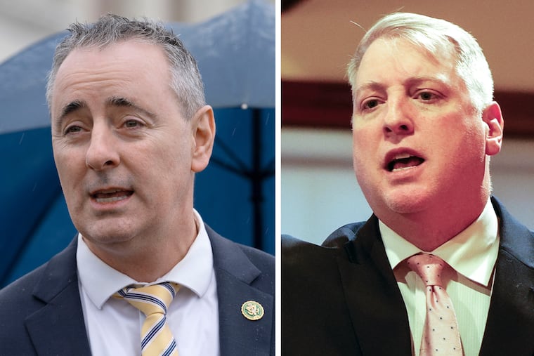 Rep. Brian Fitzpatrick, left, and challenger Mark Houck.