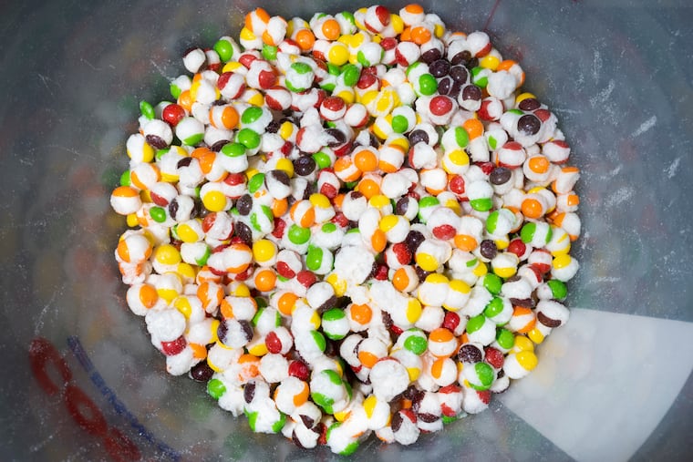A batch of Scrunchums, made with vacuum-cooked Skittles, as created at Sugar Crunch's facility in Lindenwold.