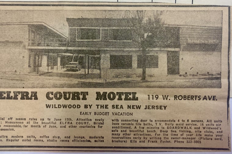 An old newspaper clipping for the Elfra Court Motel at 119 West Roberts Ave. , which was operated by Ella and Frank Foster between 1950 to 1975 as Wildwood's first Black motel, where Black visitors and entertainers, unwelcome at other motels, stayed. Bruce Harris, their grandson, is writing a book on the motel and that era in New Jersey, and arranged for a historical plaque to be erected outside.