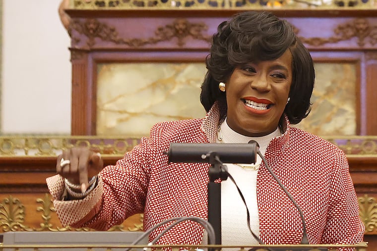 Philadelphia Mayor Cherelle L. Parker delivers her first budget address in City Council chambers in Philadelphia, Pa. on Thursday, March 14, 2024.