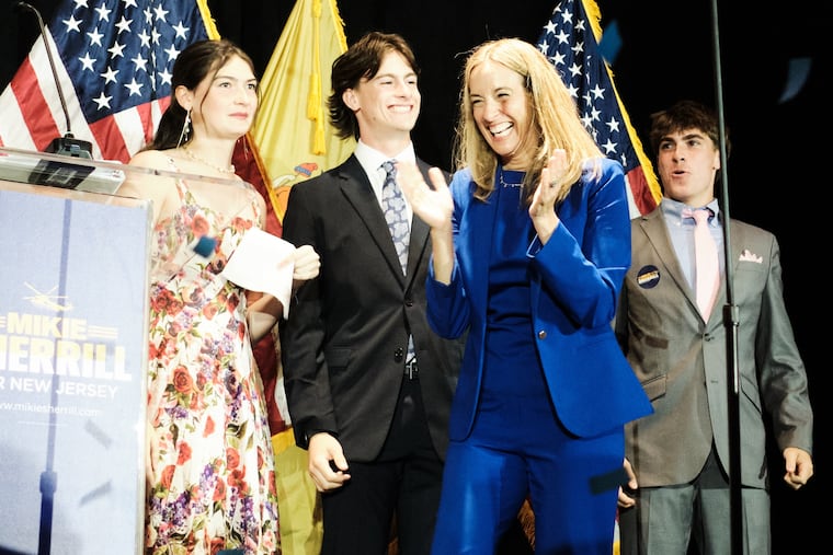 New Jersey governor candidate Mikie Sherrill celebrates her victory at the Westin Governor Morris Hotel in Morristown, N.J. on June 10, 2025.