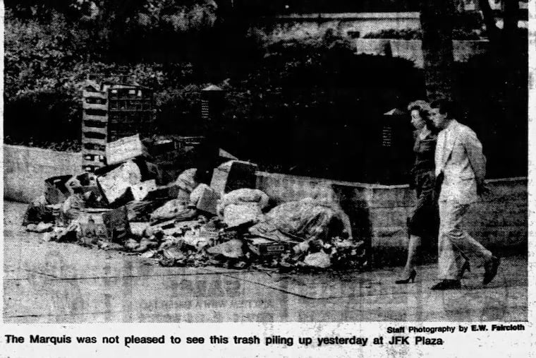 A July 3, 1986 column from the Marquis of Debris compares Philadelphia during that year's garbage strike to 18th-century france.