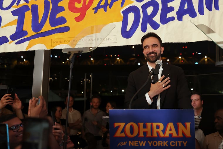 Democratic mayoral candidate Zohran Mamdani takes the stage at his primary election party, Wednesday, June 25, 2025, in New York. (AP Photo/Heather Khalifa)