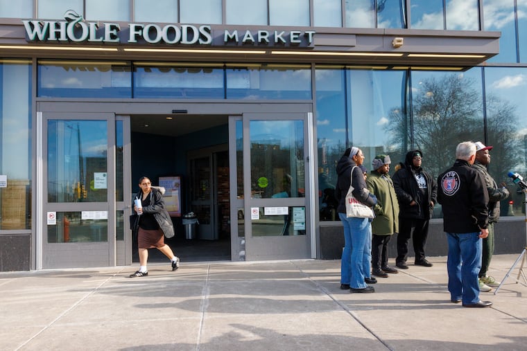 Employees gathered outside Whole Foods Market, 2101 Pennsylvania Ave., in Philadelphia on Jan. 28. They voted to organize with representation from United Food and Commercial Workers Local 1776.