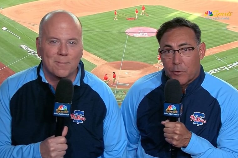 Phillies announcers Tom McCarthy (left) and Ruben Amaro Jr. on NBC Sports Philadelphia.