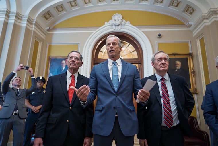 Senate Majority Leader John Thune, R-S.D., speaks to reporters just after the passage of President Donald Trump’s tax breaks and spending cuts bill.