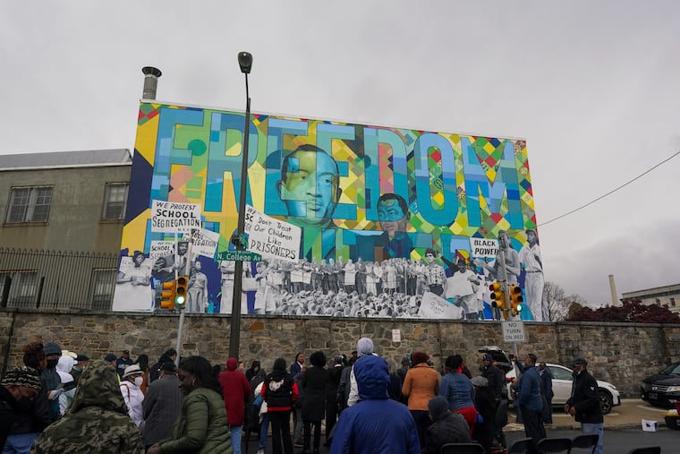 The Cecil B. Moore Freedom Fighters mural at Girard College in Philadelphia, Pa., on November 13, 2021. The mural was painted to honor the Philadelphia Freedom Fighters and Cecil B. Moore for their efforts to desegregate Girard College.