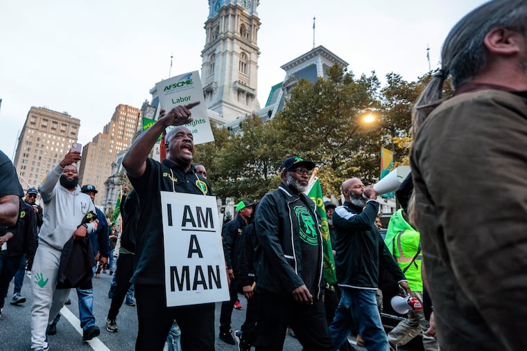AFSCME District Council 33, Philly's largest city worker union, takes a vote on strike authorization amid contract negotiations and march outside City Hall on Wednesday, Oct. 30, 2024.
