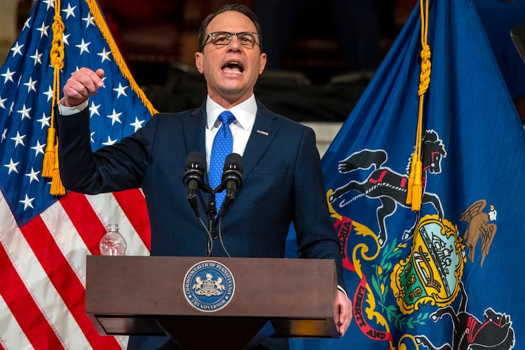 Gov. Josh Shapiro delivers his second budget address on Tuesday in Harrisburg. He called for legalizing recreational marijuana.