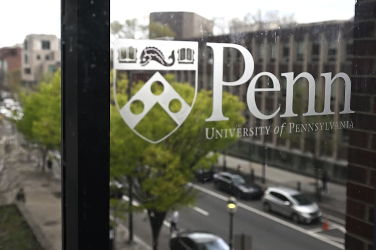 Penn sign and view over Walnut Street on the University of Pennsylvania campus.