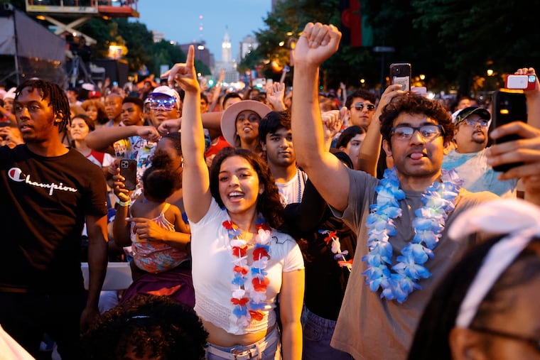 Fans dance to Jason Derulo during the Wawa Welcome America July 4th Concert on the Parkway in Phila., Pa.