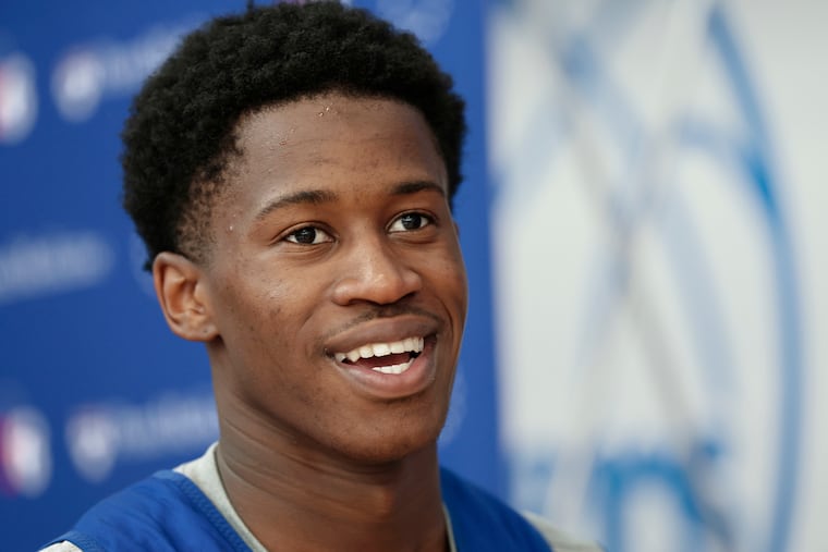 VJ Edgecombe at the 76ers practice facility in Camden on Tuesday, July 1, 2025.