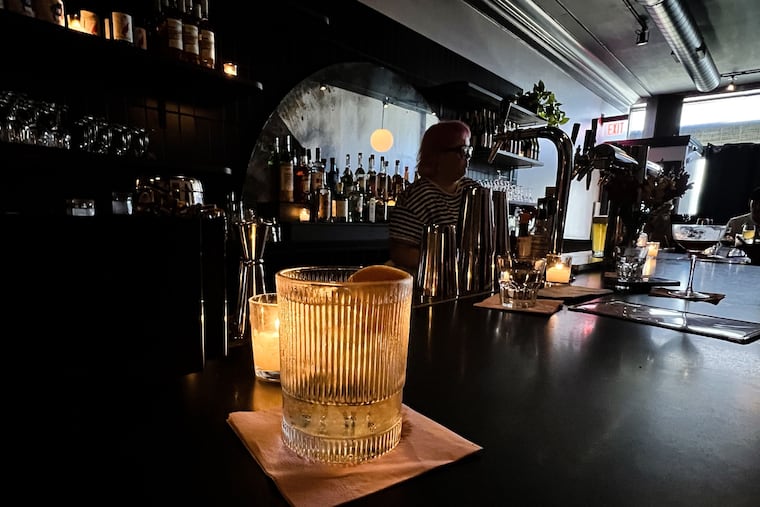 Flowers & Fire cocktail, with fennel, Cocchi, Salers, and Crémant, at Poison Heart, 931 Spring Garden St., on July 21, 2023.