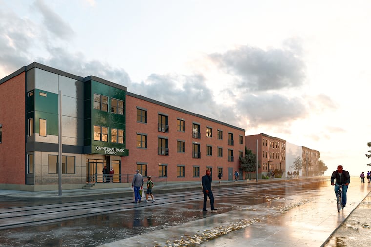 A rendering of the apartment building that is part of Gaudenzia's Cathedral Park Homes project.